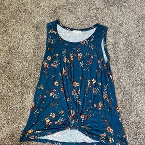 Blue floral Nine Britton knot front tank size M